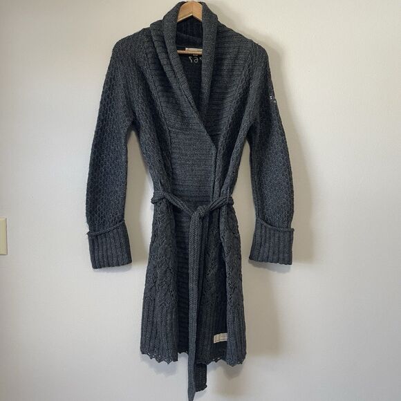 Odd Molly Long Cardigan Sweater S (1) Gray Wool Alpaca Blend 767 Tie Waist - Picture 3 of 15